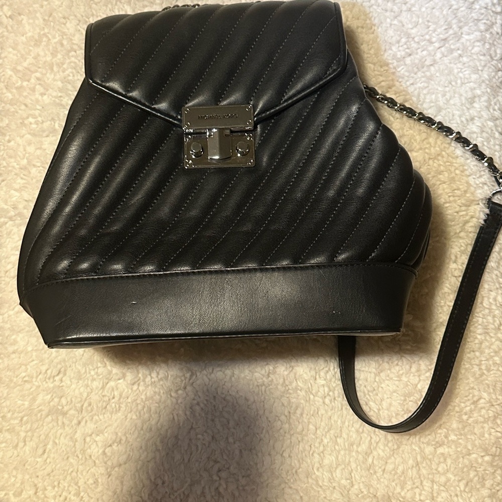 Michael Kors Black Quilted Chain Backpack